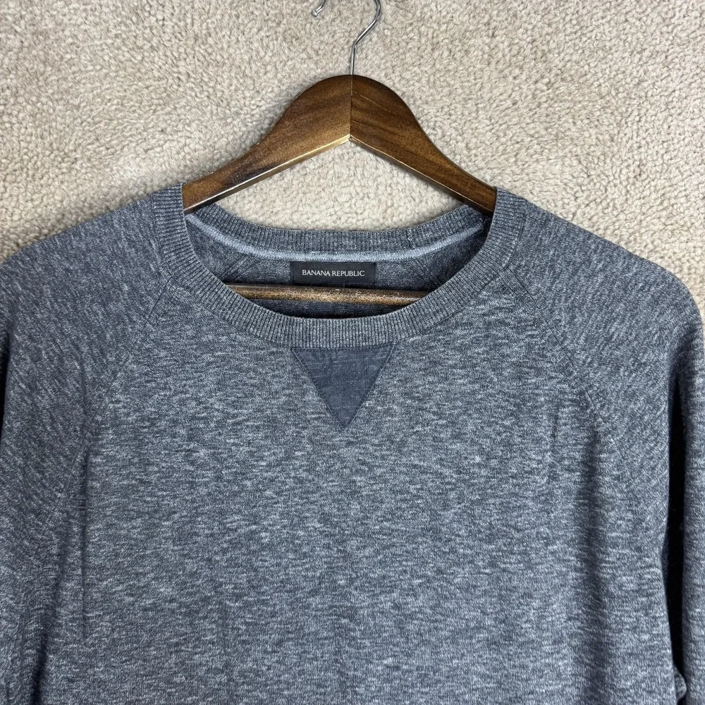 Banana Republic Sweatshirt Mens Large Navy‎ Cotton Crewneck Elbow Patch Pullover